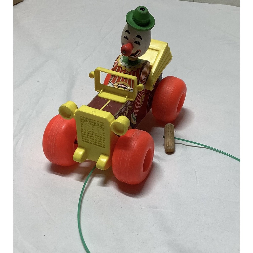 Vintage 1965 Fisher-Price Jalopy Clown in Car Pull Toy Antique